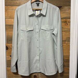 NWT Eddie Bauer Ladies Departure Shirt Stretchy Lightweight Classic Fit XL Green